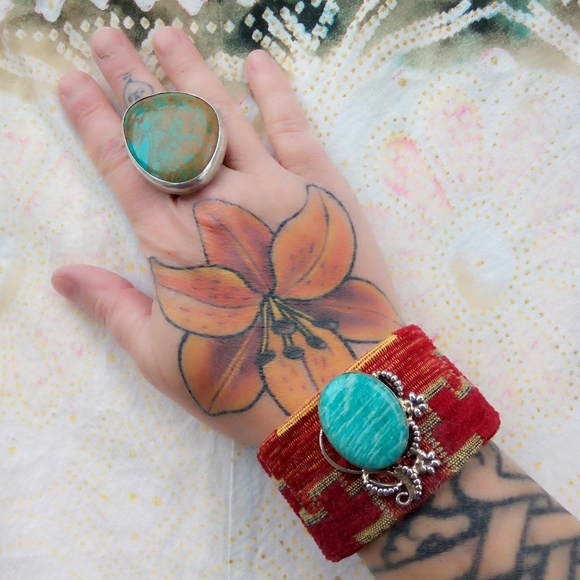 ❤ Artisan Amazonite Gemstone Kilim Cuff Bracelet, Real Silver! - Picture 3 of 13